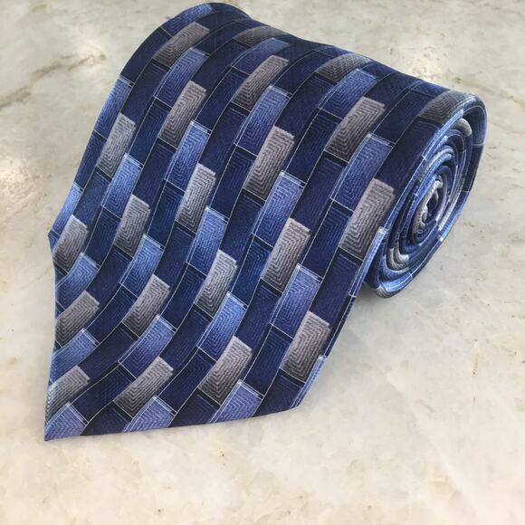 UMBERTO BOSSI BLUE, GREY ALL SILK TIE - Picture 8 of 10